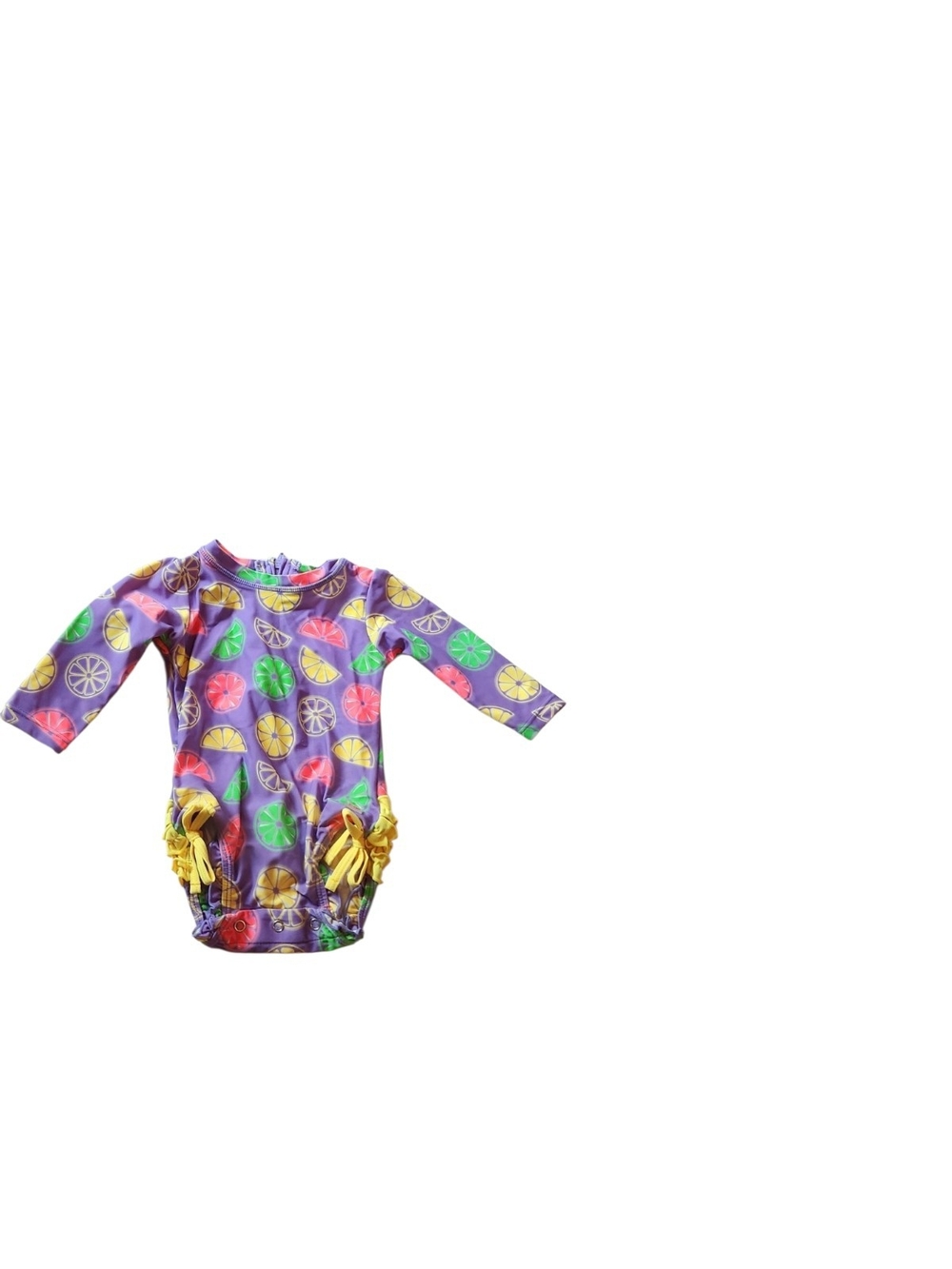 Rufflebutts Neon Purple Citrus Long Sleeve Rash Guard Bathing Suit 6-12M
